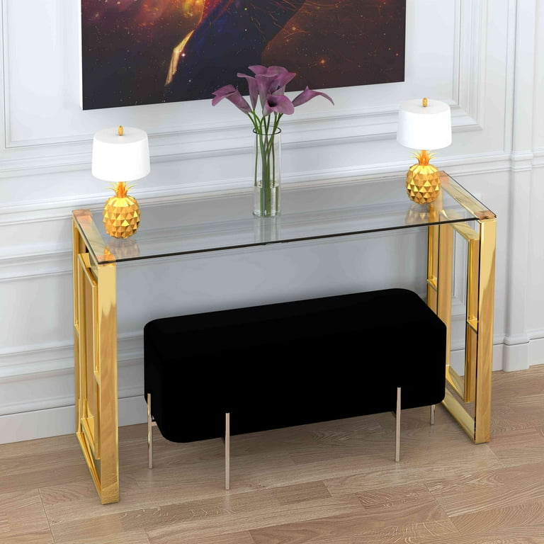 Cortesi Home Laila Console Table, Clear Glass and Gold Cortesi Home Laila Console Table, Clear Glass and Gold