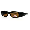 thumbnail image 2 of Womens Rhinestone Rectangular Polarized Fit Over Glasses Sunglasses Tortoise Black Black Brown, 2 of 4