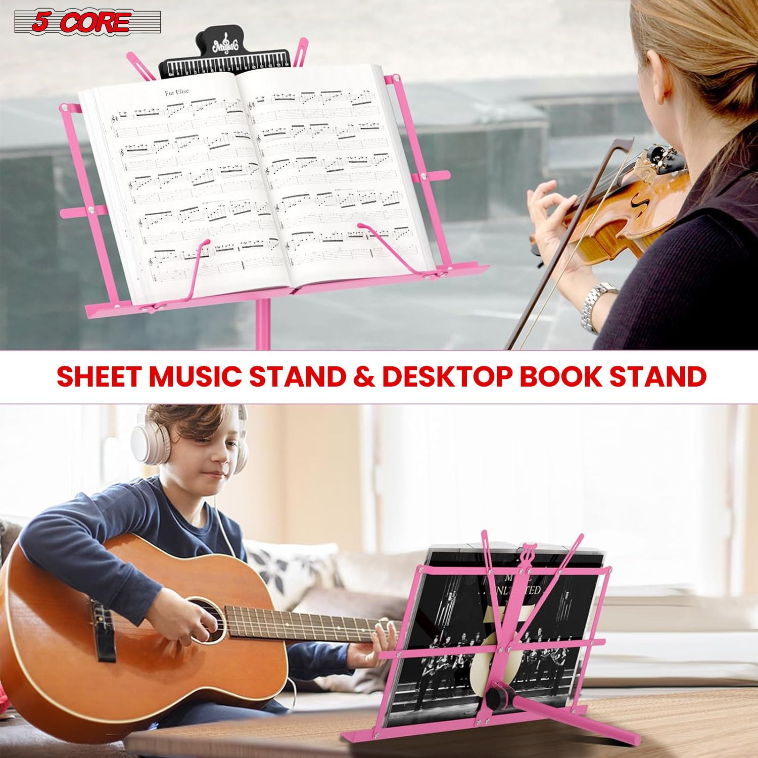 5Core Music Stand For Sheet Music Portable Tripod Adjustable Folding Note Holder