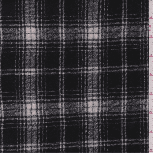 Black/White Wool Plaid Flannel, Fabric By the Yard
