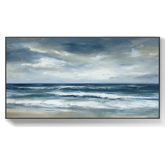 Oversized Abstract Ocean Canvas Painting Original Bright Ocean Canvas Art Large Contemporary Seascape Wall Art For Living room,Unstretched,Frameless,(41*61cm)16*32Inches