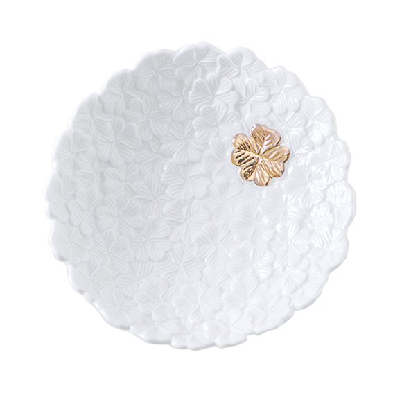 Colias Wing Home Decoration Desk Ornaments -Elegant Four Leaf Clover Pattern Stylish Design Ceramic Trinkets Tray Necklace Earrings Rings Stand Display Organizer Holder Jewelry Holder Decor Dish Plate