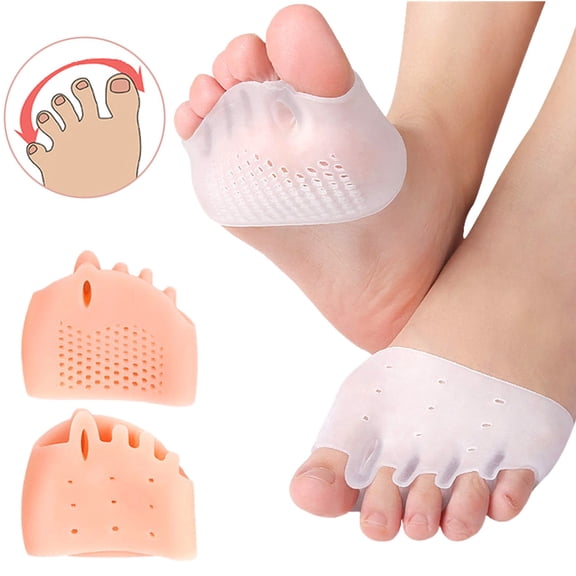 2 Pairs Split Toe Forefoot Sleeves – Soft Silicone Gel Pads for Comfortable Cushioning & Toe Separation