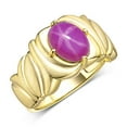 thumbnail image 3 of RYLOS Bagues pour Femmes Bague en Argent Plaqué Or 14K Solitaire Pierre Précieuse Ovale 9x7 mm avec Anneau Fini Satiné Étoile de Juillet Rubis Bijoux Taille 5, 3 of 7