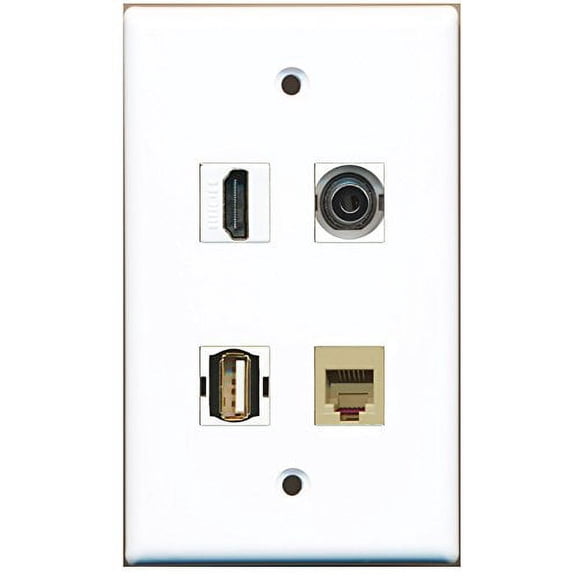 RiteAV - 1 Port HDMI 1 Port USB A-A 1 Port Phone RJ11 RJ12 Beige 1 Port 3.5mm Wall Plate