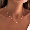 thumbnail image 2 of TURANDOSS Pearl Cross Necklace for Women, 14K Gold Plated Sideway Cross Necklace Dainty Pearl Choker Necklace for Women Trendy, 2 of 6