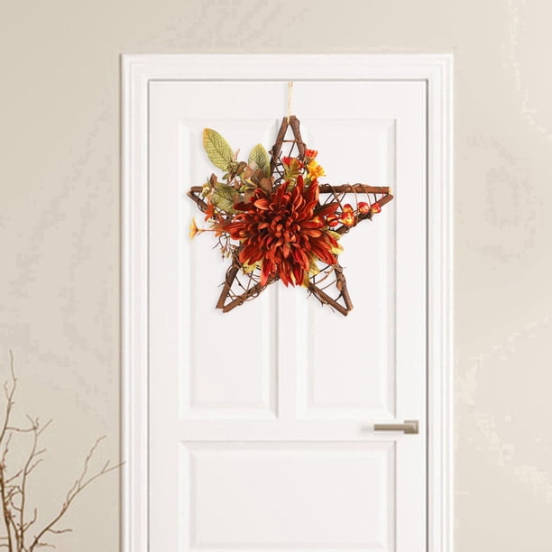 Corona artificial de Acción de Gracias, decoración colgante para puerta de Acción de Gracias, corona de puerta principal de Acción de Gracias de otoño Macarena Letrero para colgar en la puerta