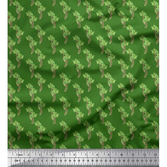 Soimoi Green Silk Fabric Palm Tree Printed Fabric 1 Yard 44 Inch Wide