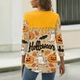 thumbnail image 3 of Abcomgle Womens Halloween Tops Cute 3D Pumpkin Graphic T Shirts for Women Fall Henley V Neck 3/4 Sleeve Tee Top for Women Loose Halloween Graphic Tees Women,3XL, 3 of 4