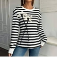 thumbnail image 2 of Olyvenn Women's Striped Knitted Crew Neck Pullover Y2k Flower Patchwork Cottagecore Sweater Long Sleeve Blouse Shirts Black L, 2 of 9