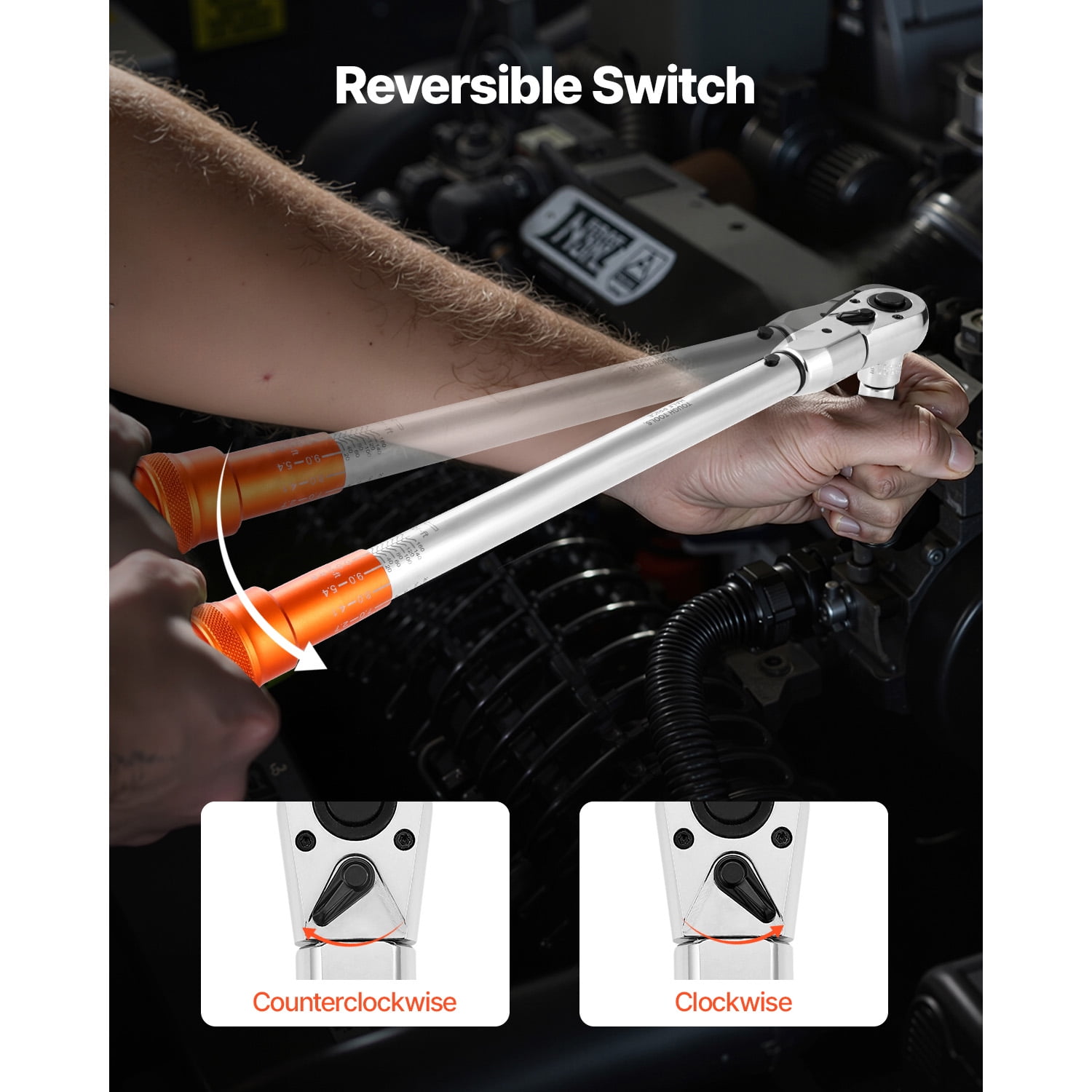 KFFKFF Adjustable Click Torque Wrench, 1/2 Inch Drive, 20-160 lbf-ft/27.1-216.8 N.m, Dual-Direction with Dual Range Scales, 72-Tooth Design, ±2% Accuracy, Includes Adapter, Interchangeable Jaw