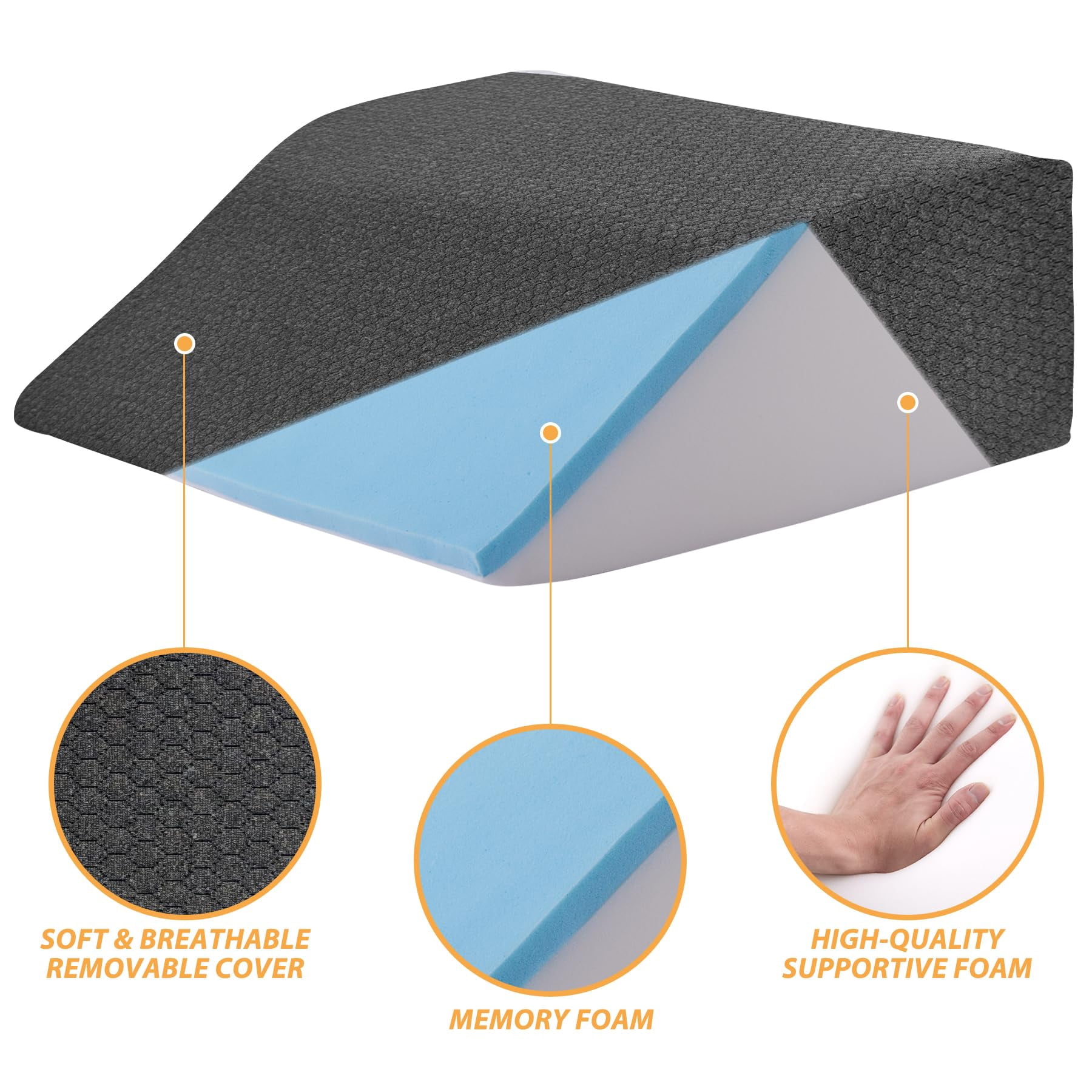 Leg Elevation Pillows  For Sleeping Gel Memory Foam Top Wedge Pillow Wedges After - Removable Cover (8 Inch Black)