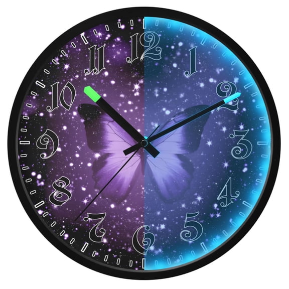 Ryvnso Sparkling Butterfly Purple-a1 12 Inch Night Light Wall Clock Luminous Silent Battery Operate Clocks