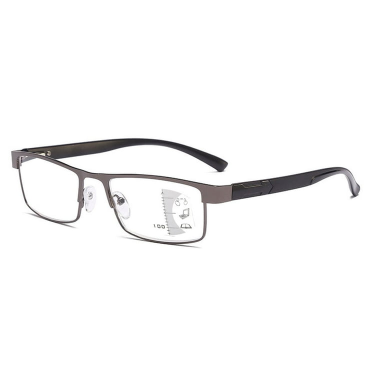 Rectangular Business Progressive Reading Glasses 1.5 for Men Metal Spring Hinge Temple Readers Gunmetal Classic Presbyopic Sunglasses 1.50
