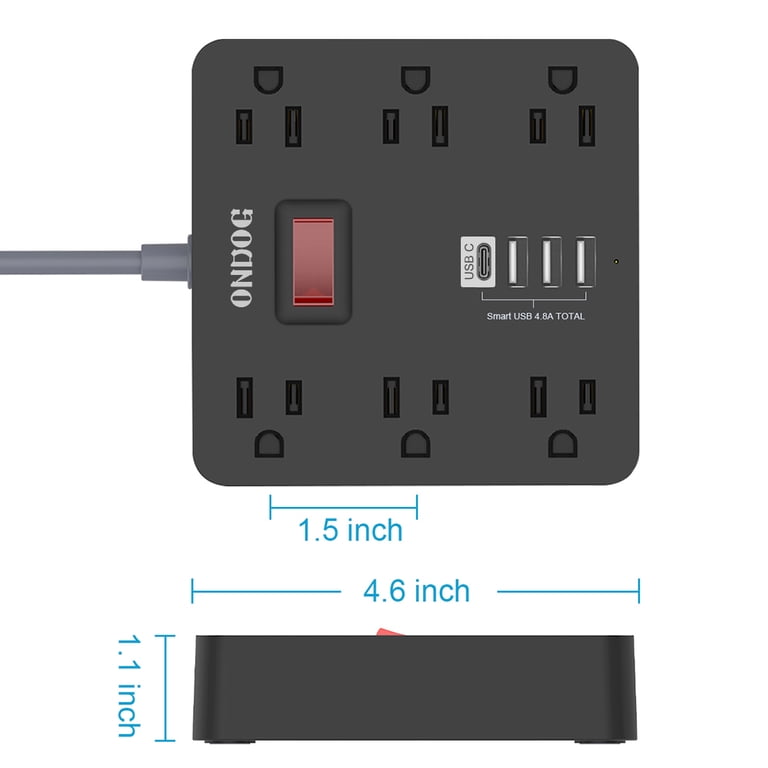 ONDOG 6-Outlet Power Strip with USB, 5 Ft Cord photo 2