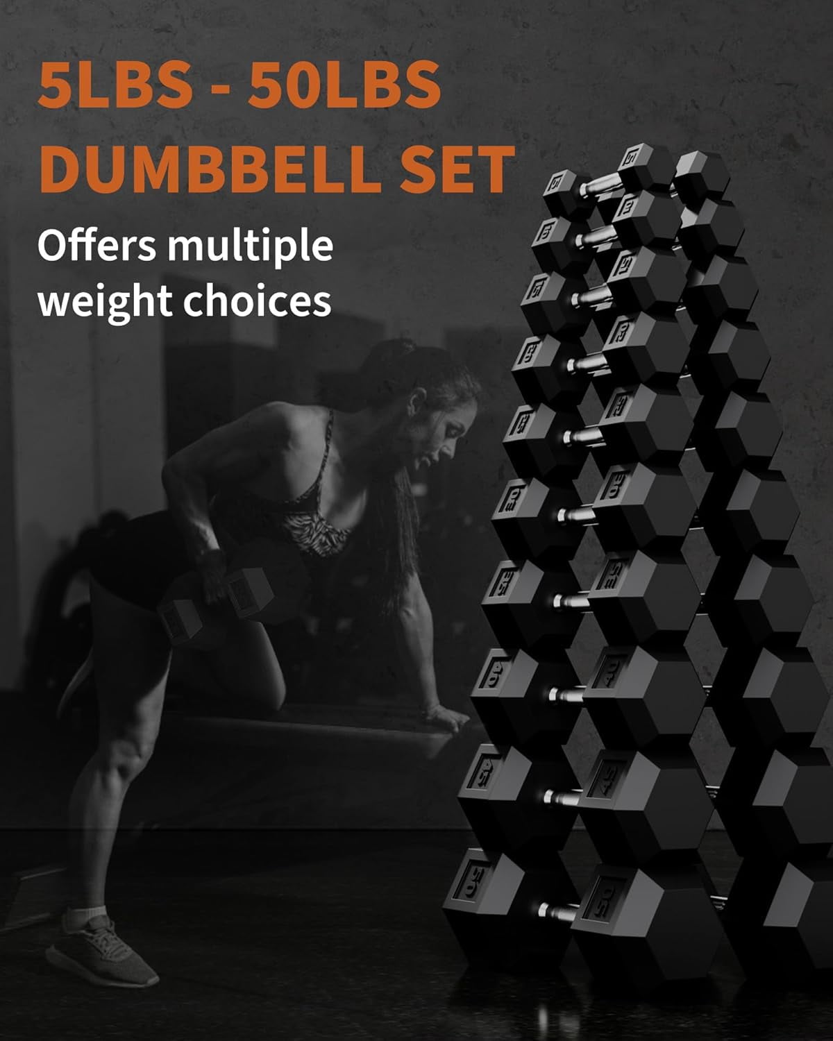 Superior Hex Dumbbell Set of 2 – 5-50 lb Options – PVC or Rubber Coated Hand Weights for Home Gym – Non-Slip, Anti-Roll Design – Cast Iron Core Strength Training Equipment for Men & Women – Black