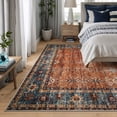 thumbnail image 2 of Bloom Rugs Washable Non-Slip 6' x 9' Rug - Orange/Teal Blue Traditional Bordered Area Rug for Living Room, Bedroom, Dining Room, and Kitchen - Exact size: 6' x 9', 2 of 9