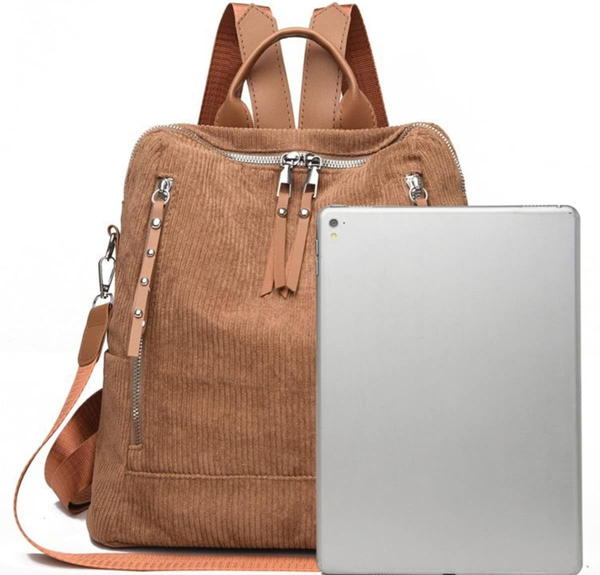 7254 Corduroy Casual Backpack Purse Convertible Travel Shoulder Bag Womens Corduroy Casual Backpack Purse Convertible Travel  main image 3