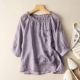 thumbnail image 2 of WHEANG Cotton Linen Boho Tops for Women Embroidered Floral Layered Shirt Dressy Casual 3/4 Sleeeve Button Down Tunic Blouses Tops Women's Short Sleeve Top Size XXXL Purple, 2 of 3