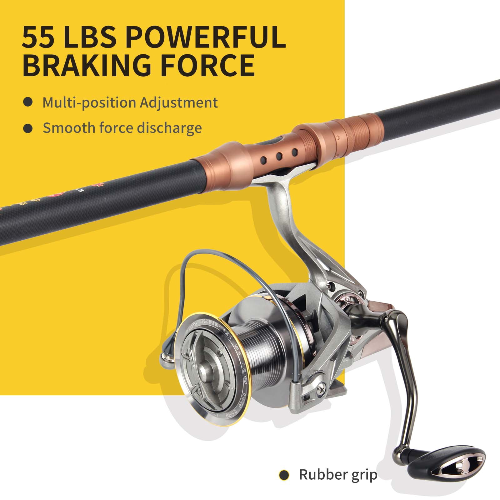 HAUT TON Spinning Reel 8000/9000/10000/12000/14000,6+1BB Metal Surf Fishing Reels,4.8:1 Gear Ratio 55lbs Drag Heavy Long Casting Inshore Saltwater Monster Fish