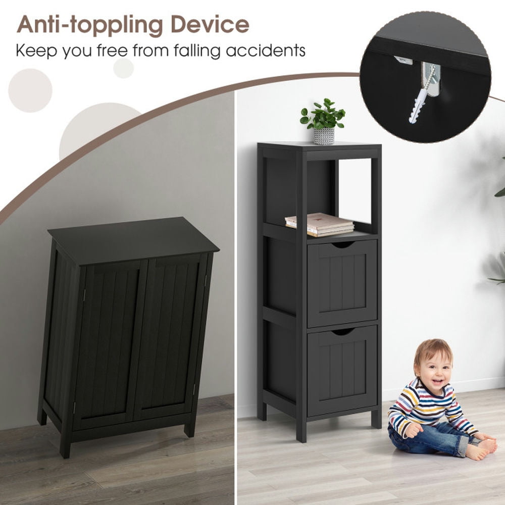 Finihen Bathroom Storage Cabinet, Bathroom Floor Cabinet, Wooden Bathroom Floor Cabinet with Removable Drawers, for Bathroom, Living Room, Bedroom, Kitchen, Black Finihen Bathroom Storage Cabinet, Bathroom Floor Cabinet, Wooden Bathroom Floor Cabinet with Removable Drawers, for Bathroom, Living Room, Bedroom, Kitchen, Black