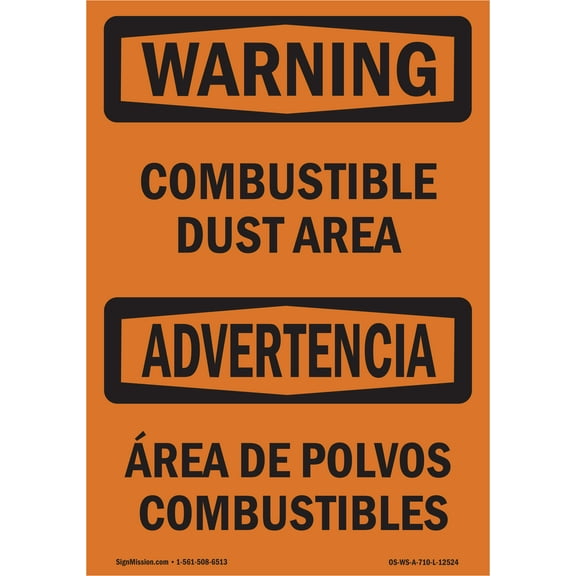 OSHA WARNING Sign - Combustible Dust Area Bilingual 10" X 7" Rigid Plastic Sign Protect Your Business, Construction Site, Warehouse & Shop Area