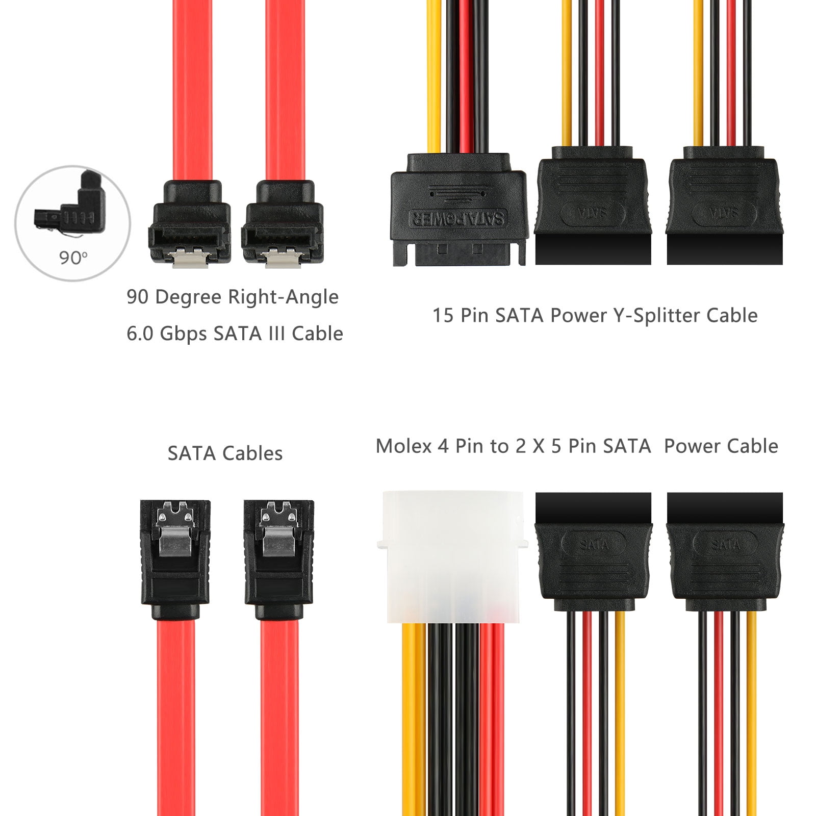 Inateck 4 Packs 48cm SATA III 6Gbps Cables with 90° Right Angle Straight Plug
