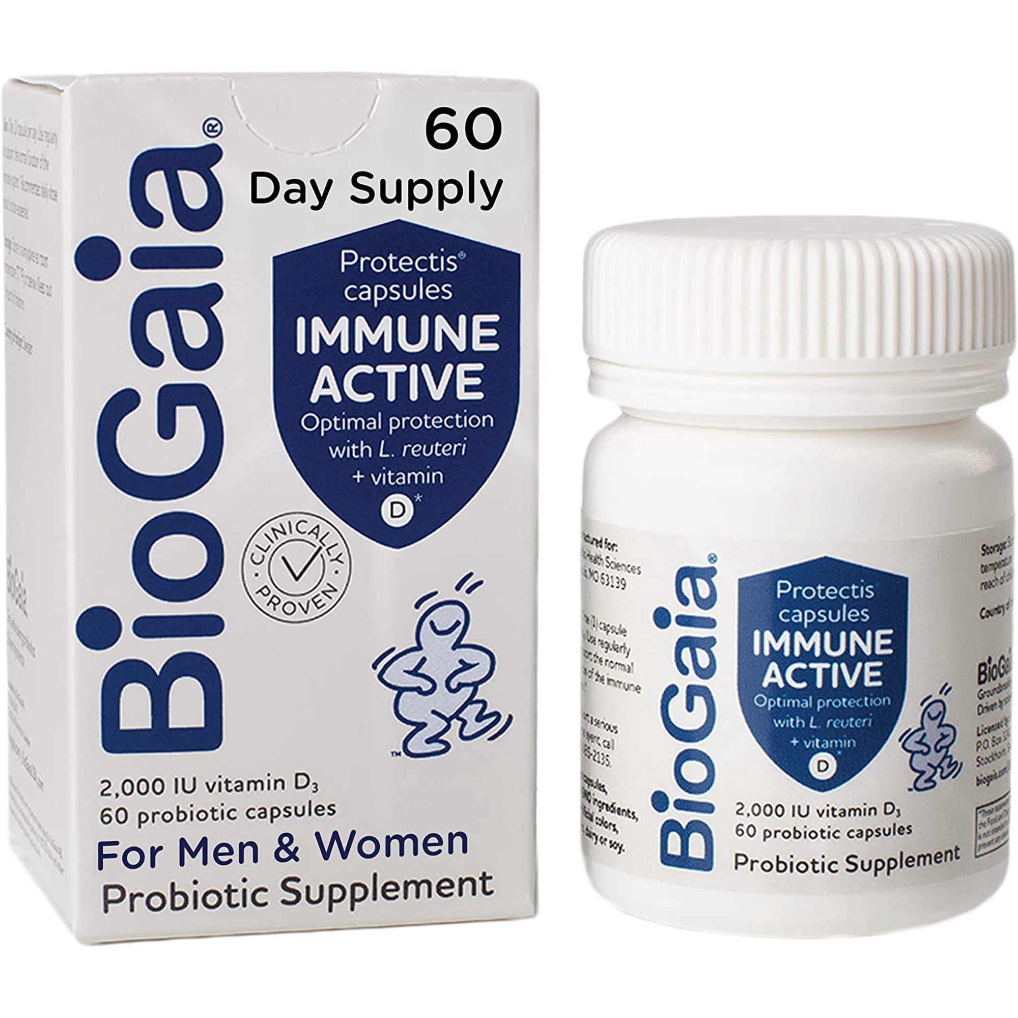 Protectis Immune Active Probiotic | Clinically Proven Probiotic + Vitamin D | Supports Immune, Digestive and Overall Health | Probiotics for Men & Women | Capsules | 60 Day Supply