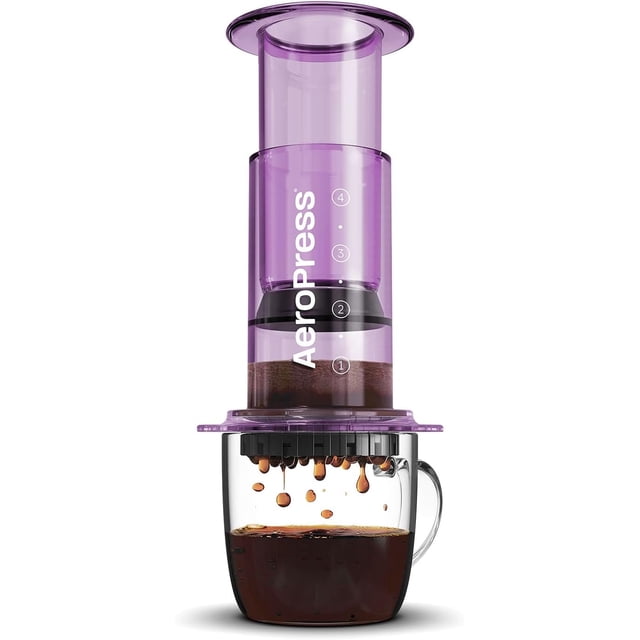 AeroPress Clear Purple Coffee Press \u2013 3 In 1 Brew Method Combines French Press, Espresso, Full Bodied Coffee Without Grit or Bitterness, Small Portable Coffee Maker for Camping & Travel, Purple