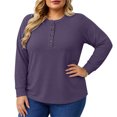 thumbnail image 5 of Xaqiouau Large-size Women's Long-sleeved Sweatshirt Raglan Sleeves Button-up Round Neck Casual Loose Top Solid Color Pullover Tee Everyday Essential Basic Shirt Purple XXXL, 5 of 7