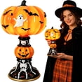thumbnail image 2 of Xingjin Halloween Resin Pumpkin Night Light with Witch Hat, LED Table Lamp with Warm Glow, Spooky Skeleton Decor for Home Indoor Party and Desktop, 2 of 7