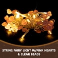 thumbnail image 3 of West Ivory 5 feet 20 LED String Fairy Light w/Pink Hearts & Clear Beads, Battery Powered, Valentines Gift, Holiday Decorative Indoor Outdoor Lighting, Warm White, 3 of 7