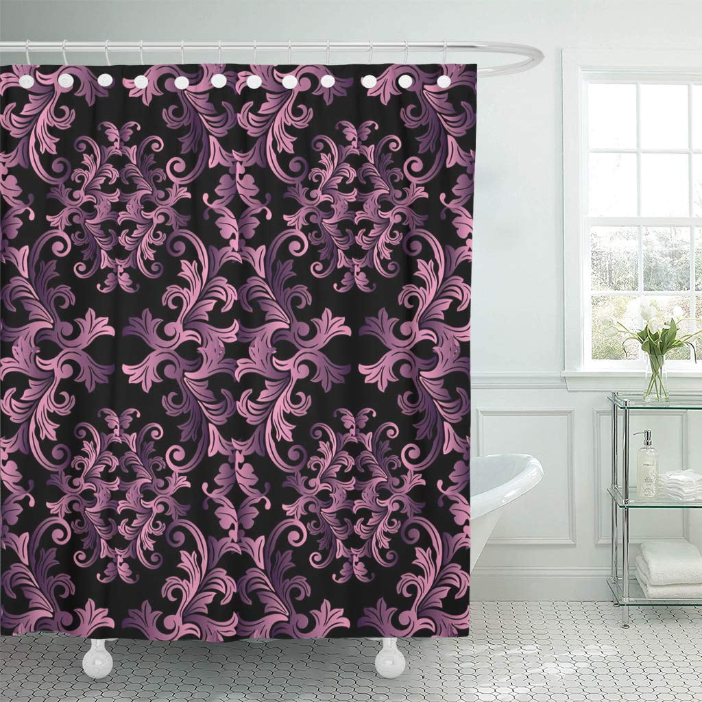 KSADK Luxury Black Baroque Damask Floral with Vintage Pink 3D Antique