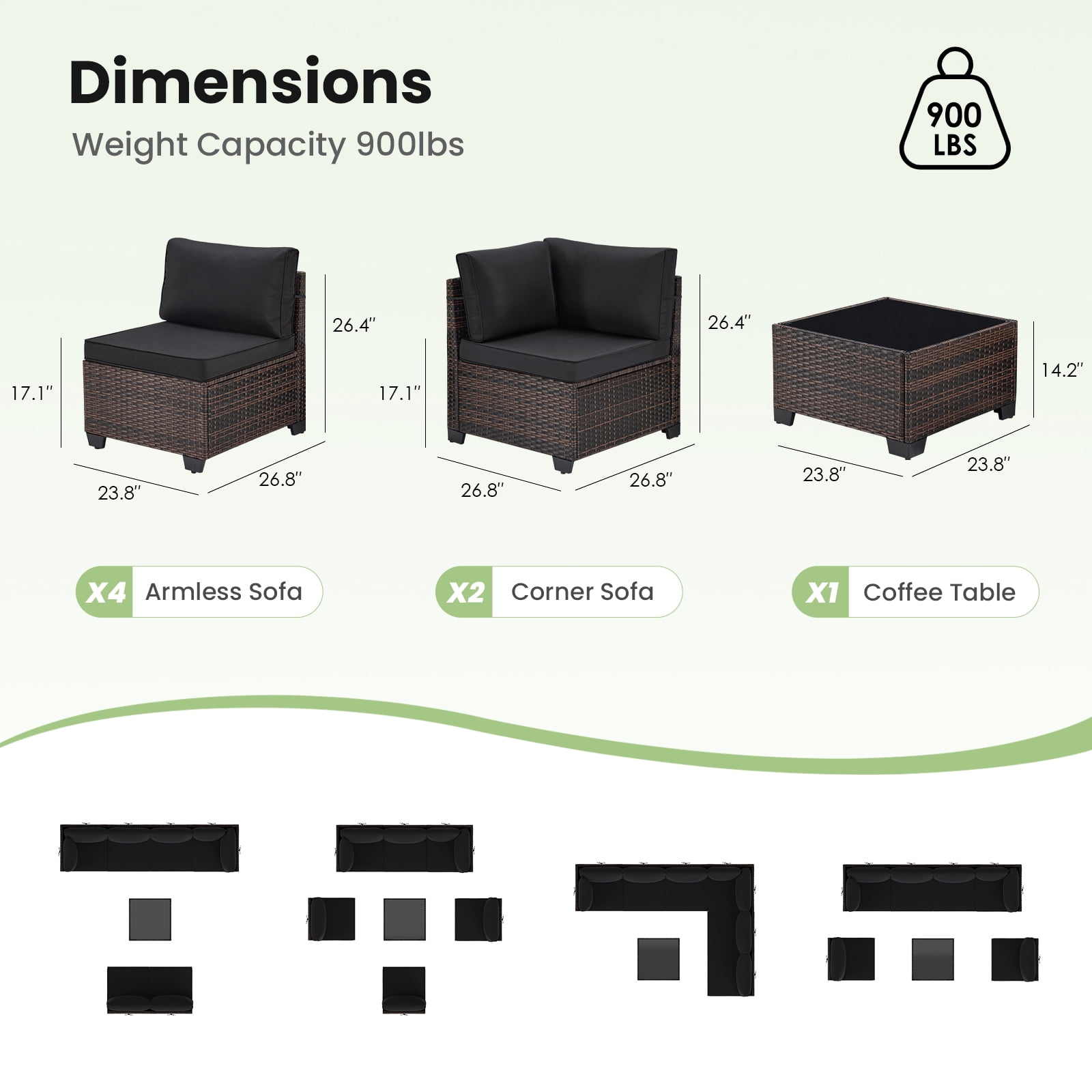 STARY 7 Pieces Outdoor Conversation Set, Patio Sectional PE Rattan Furniture Set for Backyard, Black