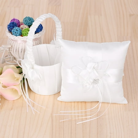 7 7 Inches Ivory White Satin Flower Bowknot Ring Bearer Pillow