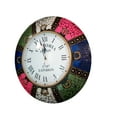 thumbnail image 2 of Wooden Vintage Roman Decorative Round 14 inch Wall Clock with Stone Work I Home & Office Decor I By Hind Handicrafts (Pink-Blue), 2 of 2
