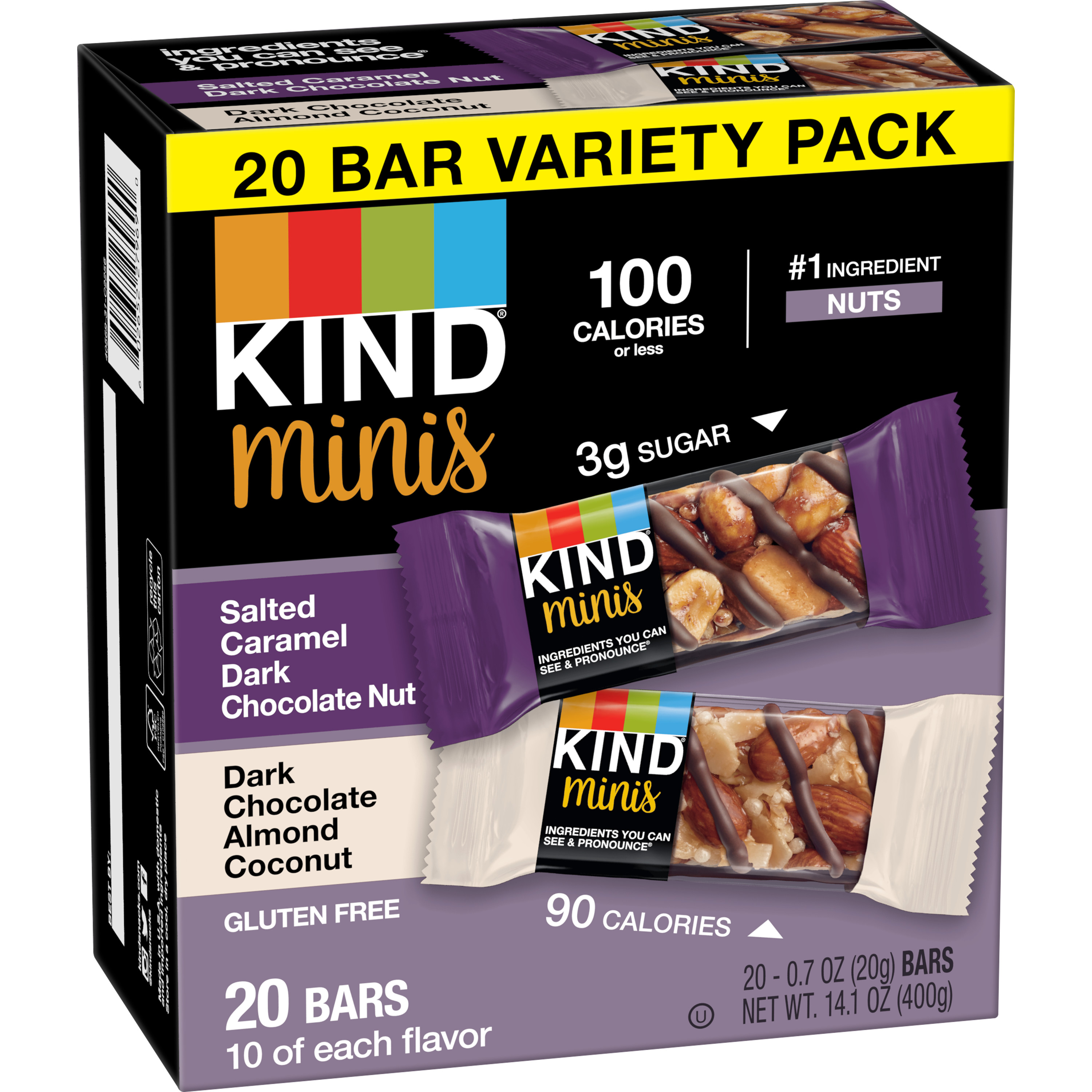 Kind Minis Salted Caramel Dark Chocolate Nut And Dark Chocolate Almond Coconut Bars Variety Pack
