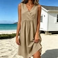 thumbnail image 6 of SAWOBUUN Womens Pleated Mini Dress V Neck Sleeveless High Waist Loose Fit Dress Breathable Cotton Blend Sundress, 6 of 6