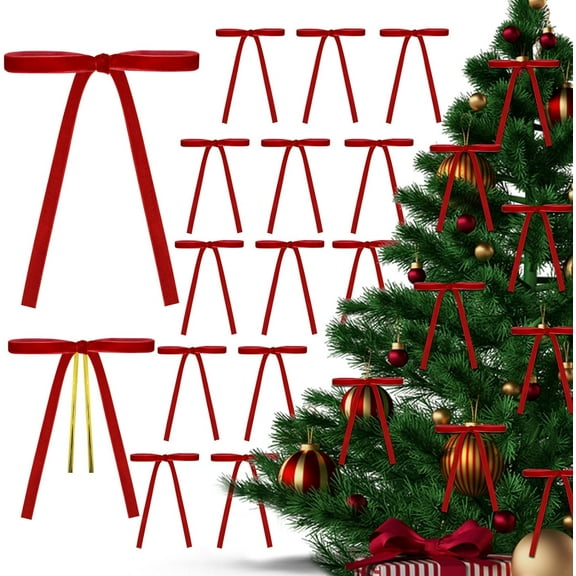 24 Pcs Velvet Bows Christmas Tree Ornaments Vintage Velvet Ribbon Bows for Tree Garland Wreath Indoor Xmas Decorations(5 x 7 Inch, Width of 3/8")