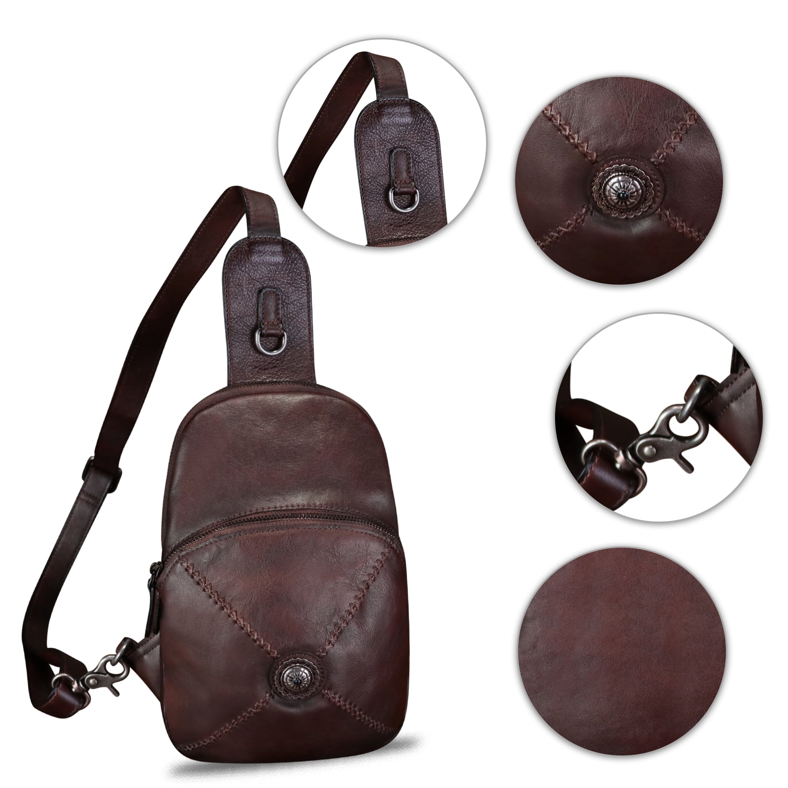 Genuine Leather Small Sling Bag for Women Men Sling Backpack Purse Crossbody Bag