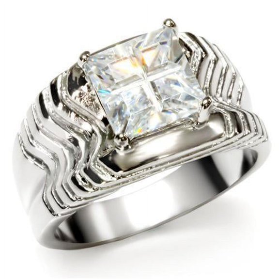 Womens Rings High polished (no plating) Stainless Steel Ring with AAA Grade CZ in Clear TK028