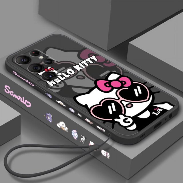 Sanrio Hello Kitty Cartoon Liquid Left Rope For Samsung Galaxy S24 S23 S22 S21 S20 FE S10 Ultra Plus Lite 5G Cover Funda Gift Festivals