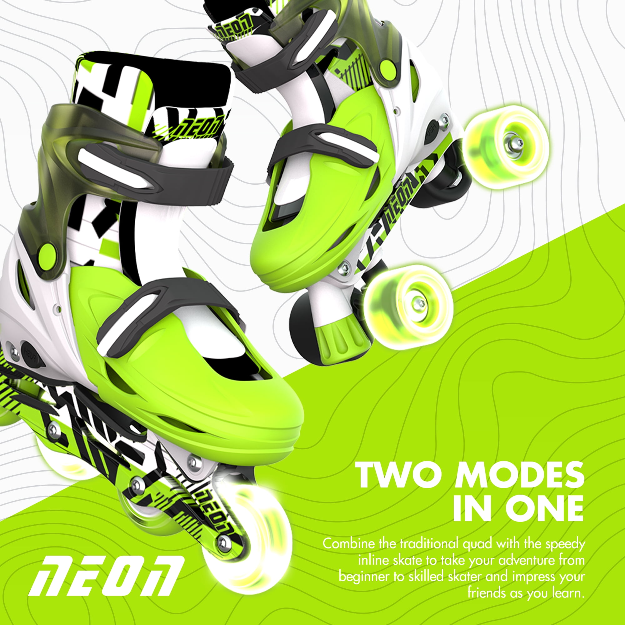 Yvolution 2in1 Inline Skates and Quad - Girls and Boys Kids Skates, Size 3-6, One Pair, Goteki Green