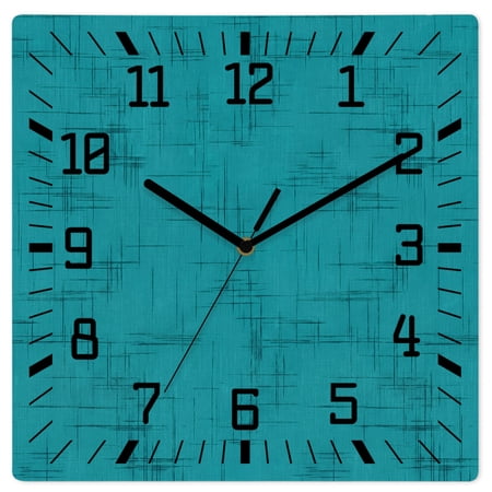 Wall Clock Teal Textile Weave Operated Square Clocks Wooden Silent Non-Ticking Wallclock 10 Inch Intersect Lines Linen Wood Wall Clock for Living Room Bedroom Office Shool Home Decor
