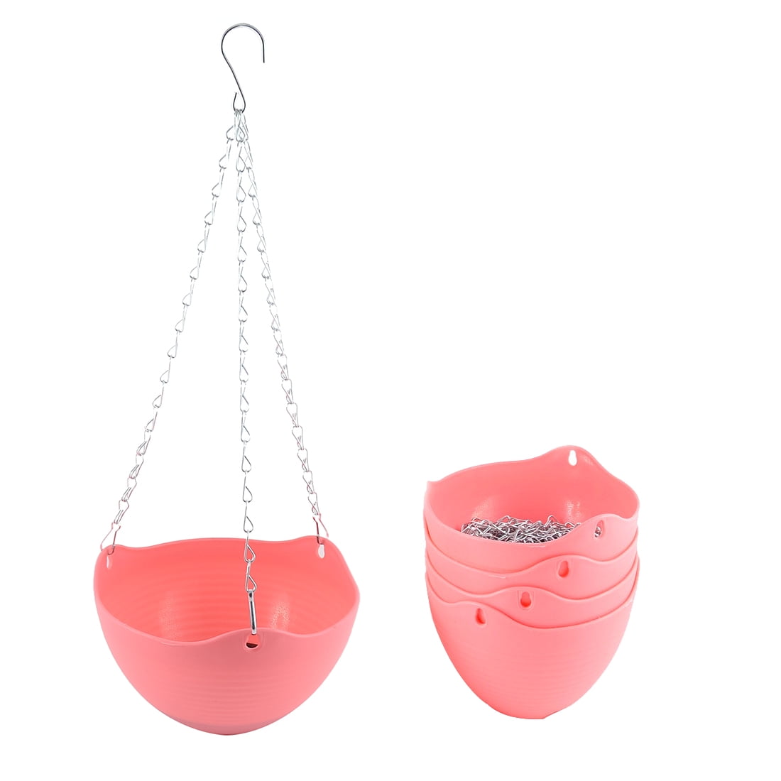 Unique Bargains Pink Plastic Hanging Flower Pot Plant Planter Basket
