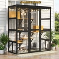 thumbnail image 3 of Large Wooden Walk-in Catio Enclosure, Indoor Outdoor Cat House with Window Connection, 2 Condos, 5 Platforms, 4 Doors, Weatherproof Roof Cover, 3 of 11