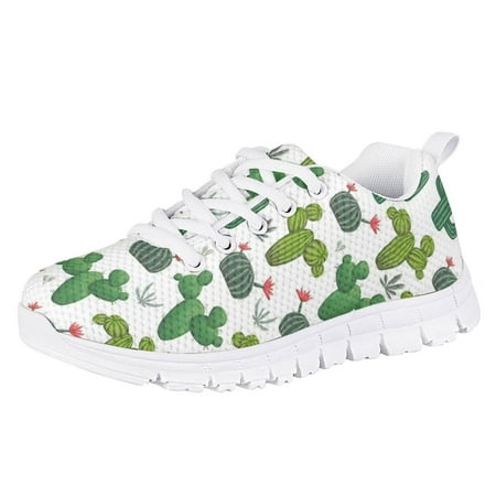

Suhoaziia White Sneakers for Teen Fashion Boys Girls Low Top Cartoon Cactus Graphic Print Flats Rubber Platform Jogging Lace Up Shoes Size 11.5