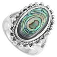 thumbnail image 4 of CHOOSE YOUR COLOR Large Long Oval Simulated Abalone Ring .925 Sterling Silver Band Jewelry Female Size 10, 4 of 4