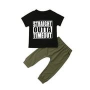 Puloru Baby boy summer suit short-sleeved letter printed T-shirt + sweatpants