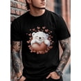 thumbnail image 3 of Camiseta de manga corta para hombre, estilo casual, con cuello redondo y estampado de oso blanco y corazones., 3 of 8